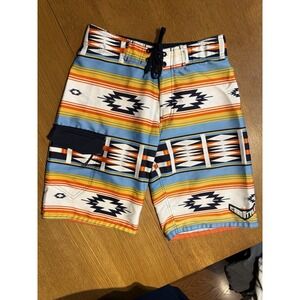 Cabo Style Board Shorts Mens L Aztec Southwest Baja Stripe Lace Up Swim